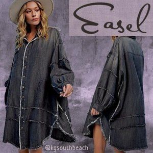 EASEL EXTRA Oversized Shirt Dress-Distressed & Unique Details, Statement Sleeves